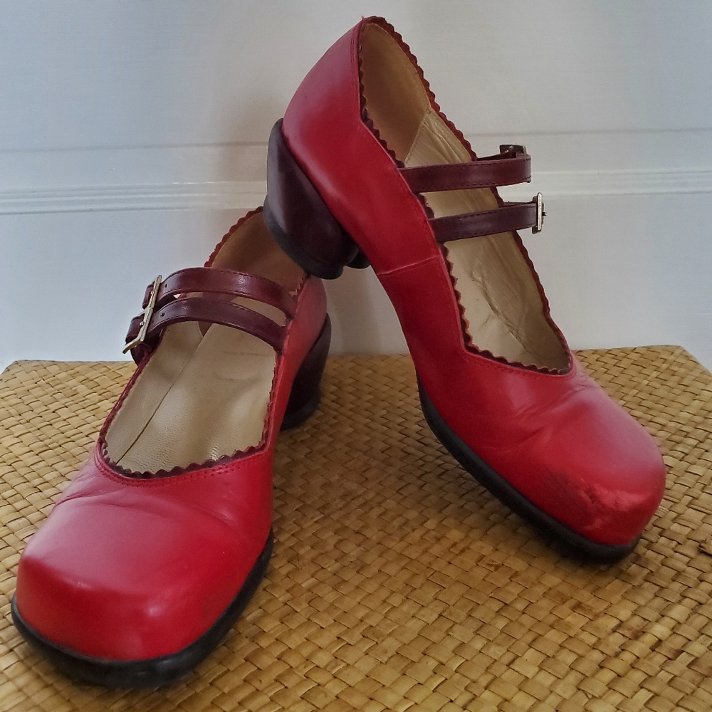 John Fluevog Red Double Buckle Shoe Size 8